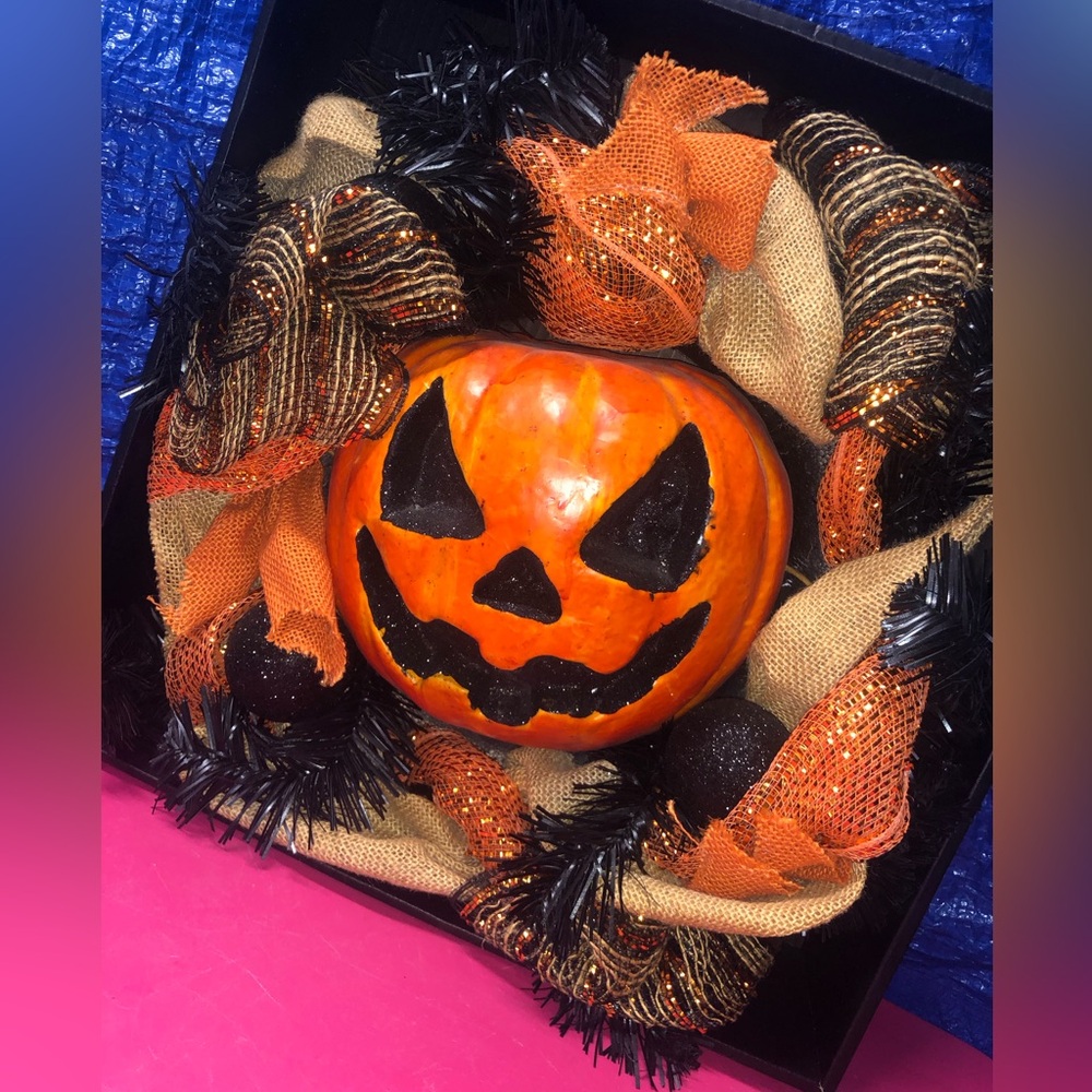 Halloween Pumpkin Wreath Door Decor Orange Trick Or treat